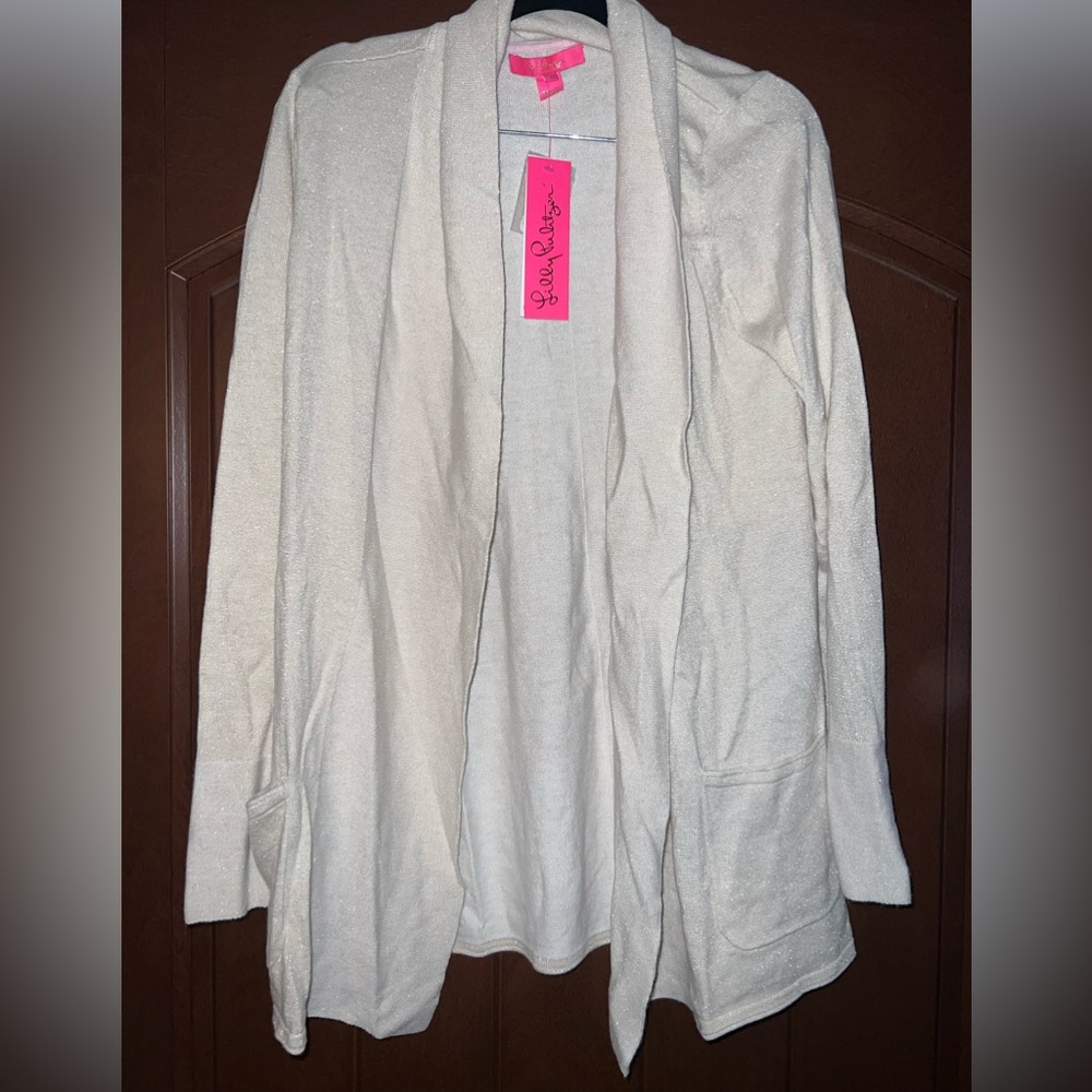 NWT Lilly Pulitzer Adaira Cardigan Heathered Sandbar Metallic sz M